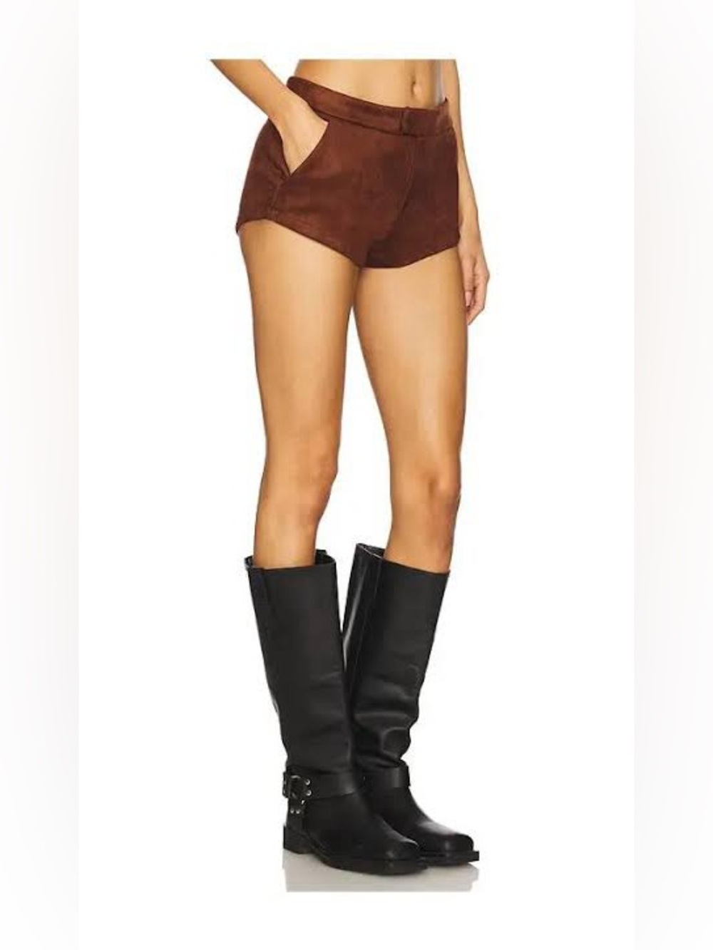 MORE TO COME Amanda Faux Suede Tailored Micro Shorts Burgundy M